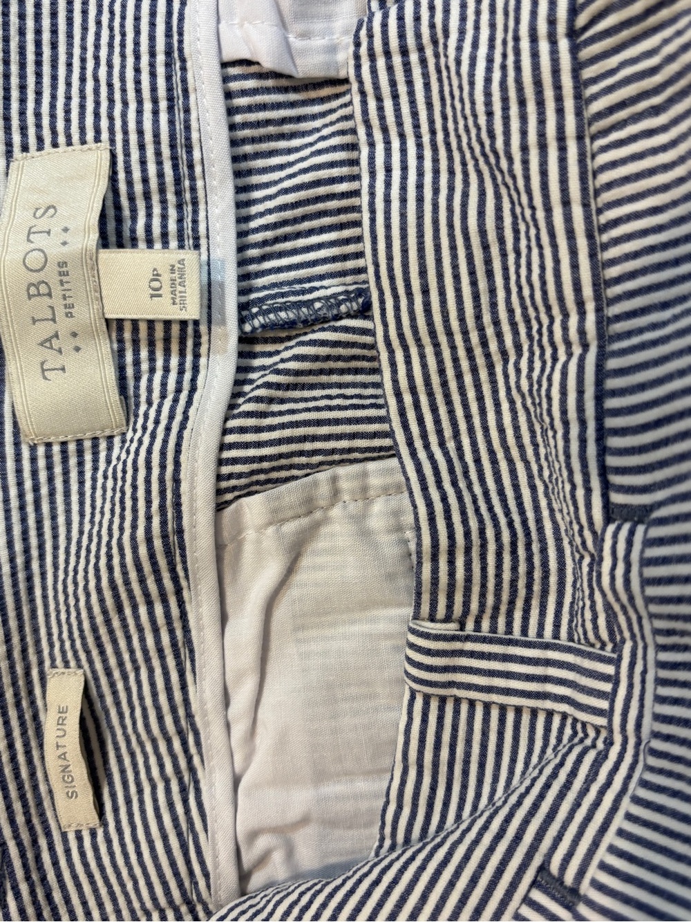 Talbots Navy & White Striped Cropped Pants